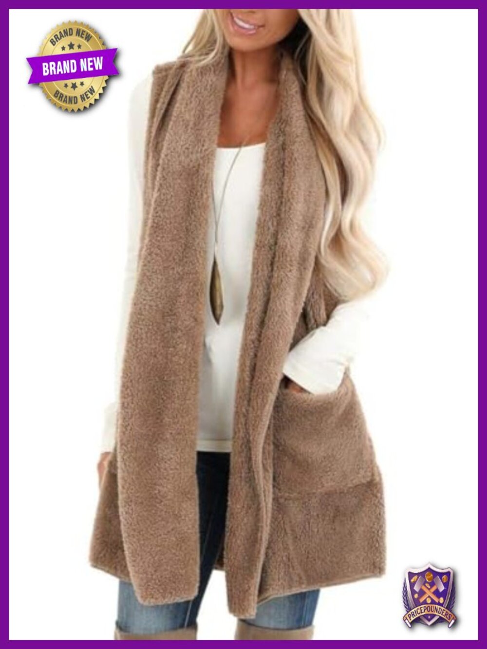 Women's Sherpa Vest Open Front Sleeveless Fleece Cardigan